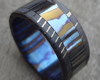 Handmade Timascus Ring: Damasteel Corners, Titanium Comfort Fit