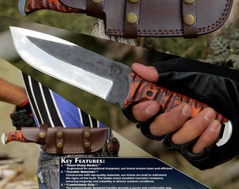 Handmade Hunting Knife hand Forged blade High carbon Steel Wood Handle with  Leather Sheath