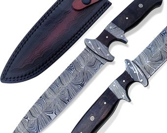 Handmade Damascus Steel Hunting Knife  13.50 Inches Full Tang With Leather Sheath