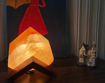 Square Pink Himalayan Salt Lamp: Wooden Base, Zen Home Decor