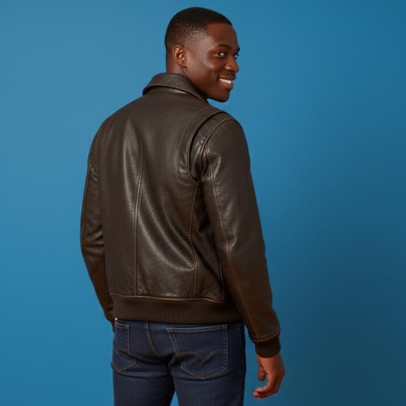 Vintage A-2 Style Dark Brown Leather Bomber Jacket, Men's Flight