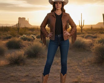 Western Leather Fringe Jacket | Women's Brown Cowgirl Coat | Classic Rodeo Style Tassel Jacket