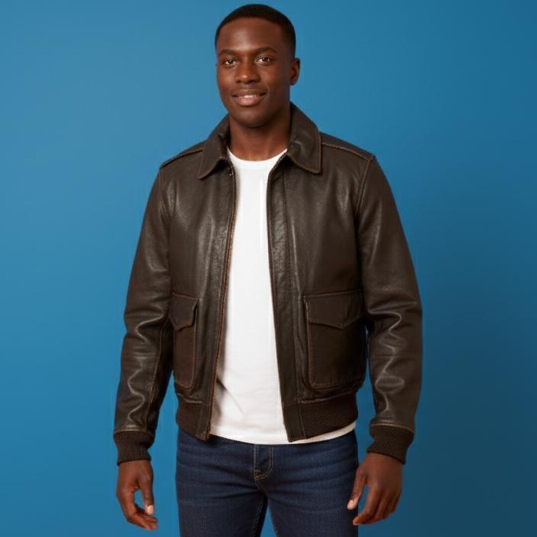 Vintage A-2 Style Dark Brown Leather Bomber Jacket, Men's Flight
