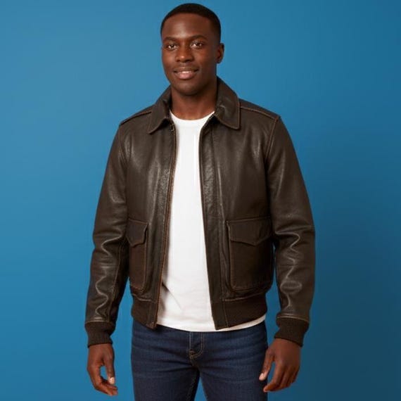 Vintage A-2 Style Dark Brown Leather Bomber Jacket, Men's Flight