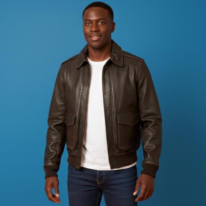 Vintage A-2 Style Dark Brown Leather Bomber Jacket, Men's Flight