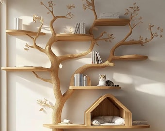 Arbre à chat en bois avec étagères murales – Meubles d'escalade du sol au plafond