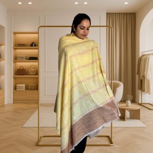 Elegant Yellow Pashmina Shawl – Floral Woven Scarf – Lightweight Wrap for Wedding, Bridesmaid Gift, 40&quot;x80&quot;