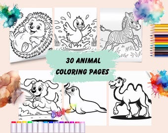 Animal Coloring Book for Kids: 30 Zoo, Farm & Sea Animal Pages (PDF Download)