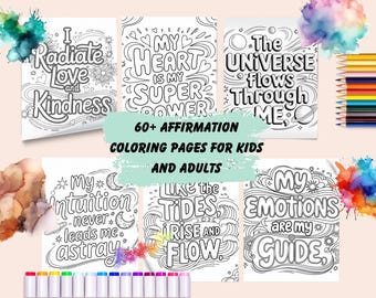 Affirmation Coloring Book: 60+ Motivational Stress Relief Designs (Digital Download)