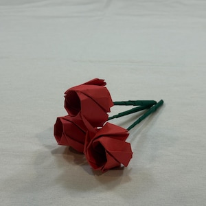 Set of 3 Handmade Origami Roses – Paper Flower Bouquet – Romantic Anniversary Gift, Wedding Decor, Valentine’s Day Paper Art Keepsake
