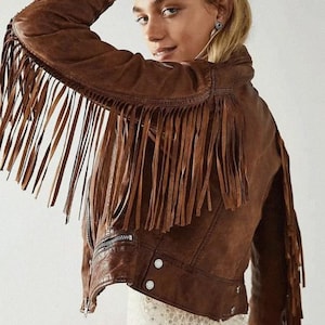 Blouson moto femme en cuir d'agneau souple marron clair, cadeau pour elle