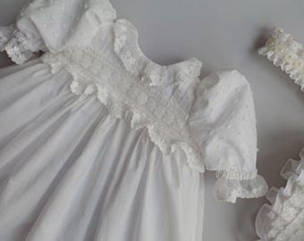 Victorian Ivory Christening Gown with Lace Train: Handmade Newborn Dress