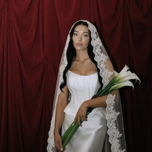 Lace Edge Bridal Veil, Mantilla Lace Wedding Veil, Lace Veil, Crochet Rose Lace Veil, Church Wedding Veil, Scalloped Edge Veil