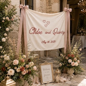 Personalized Sweetheart Table Banner, Custom Embroidered Canvas Wedding Backdrop