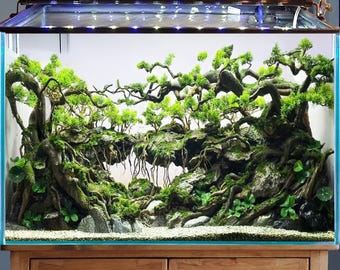 Árbol bonsái de madera flotante para acuario, hecho a mano, centro de mesa acuático.