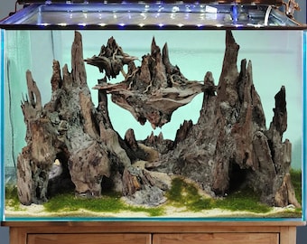 Isola galleggiante con elementi decorativi in legno galleggiante, decorazioni naturali per acquario