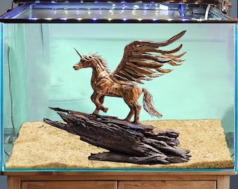 Aquarium driftwood sculpture unicorn art statue bonsai aquascape hardscape wood fish tank decor