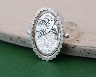 Schwalben Drehring: Sterling Silber Thaumatrope Ring. Liebe und Hoffnung Schmuck