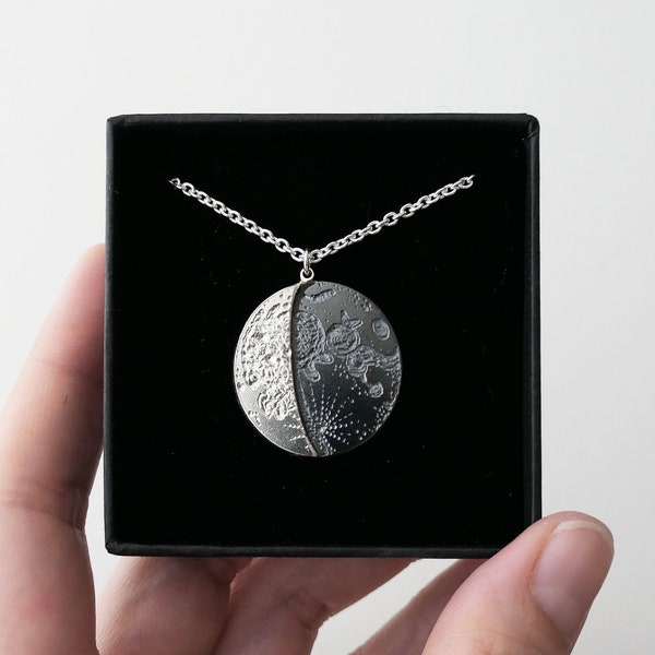 UNDER THIS MOON / Supermoon Necklace - Phase lunaire personnalisée de votre nuit spéciale en argent 925, lune réaliste, croissant, lune de naissance