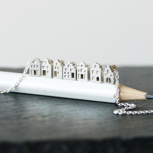 Tiny Amsterdam houses necklace, gift for architect, dutch houses, canal houses, Amsterdam skyline, traveller gift, cityscape image 1