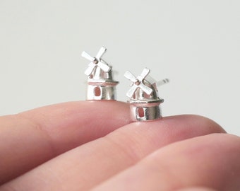 STERK / STRONG Earrings - Tiny Windmills with movable sail, Tiny Amsterdam, silver miniature windmill, windmolen, dutch architecture, travel