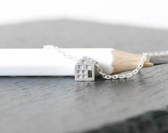 BLIJ / HAPPY -Tiny Amsterdam House Necklace, miniature house, silver, huis, step gable, dutch, home sweet home, housewarming