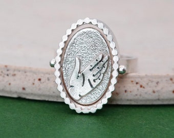 Kolibri & Hand drehen Silber Ring: Stärke und Freiheit Schmuck