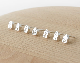 Tiny Amsterdam house STUD EARRINGS, dutch houses, canal houses, gift for architect, traveller gift, cityscape earrings