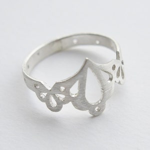 LINGERIE RING 002 Sterling Silver Hand Cut by Gemagenta Delicate, Lace, Sexy, Wedding, Romantic, White or Black Silver image 4