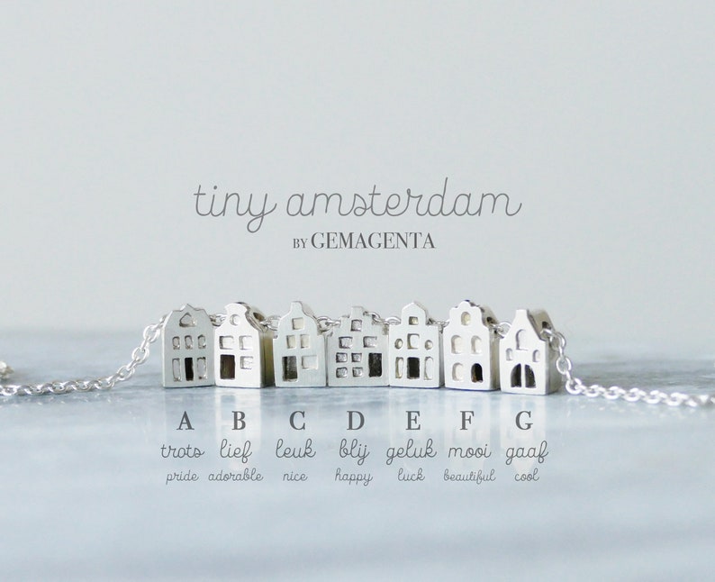 Tiny Amsterdam houses necklace, gift for architect, dutch houses, canal houses, Amsterdam skyline, traveller gift, cityscape image 2