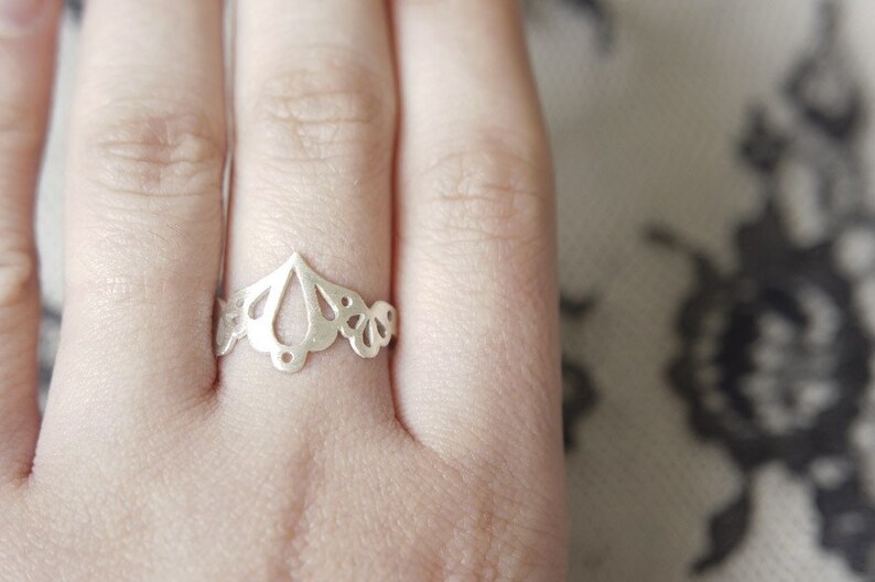 LINGERIE RING 002 Sterling Silver Hand Cut by Gemagenta Delicate, Lace, Sexy, Wedding, Romantic, White or Black Silver image 2