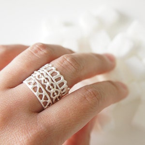 Ashum Ayn Hawa Silver Stackable Rings Moroccan Sugar Collection Handmade, sugar, delicate, geometric, white, organic image 1