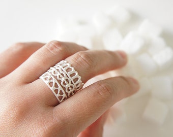 Ashum - Ayn - Hawa Silver Stackable Rings - Moroccan Sugar Collection - Handmade, sugar, delicate, geometric, white, organic