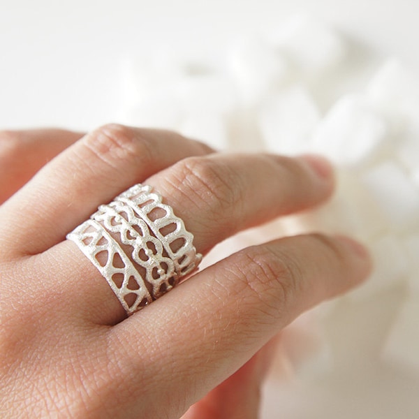 Ashum - Ayn - Hawa Silver Stackable Rings - Moroccan Sugar Collection - Handmade, sugar, delicate, geometric, white, organic