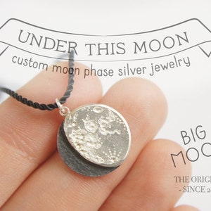 Custom Lunar Phase Necklace: Engraved Sterling Silver Moon Pendant. UNDER THIS MOON by Gemagenta