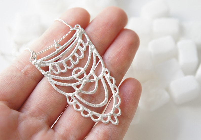 SUKKAR Silver Necklace Moroccan Sugar Handmade, organic, lacy, bohemian, henna, bridal jewelry, amulet image 1