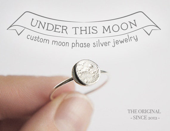 UNDER THIS MOON Ring Personalized lunar phase ring of your special night in silver dainty moon ring moon phase ring crescent moon