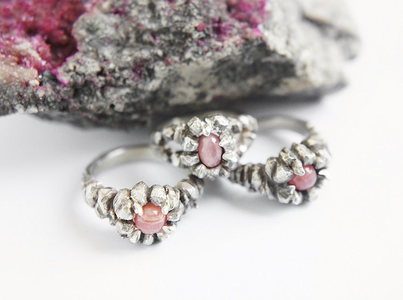 NUSTA Rosa Inca Collection Rhodochrosite Ring Sterling Silver ooak engagement ring, size 5, 6, 7 image 1