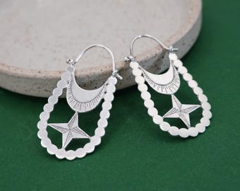 925er Silber Halbmond Sterne Creolen: Himmlischer Schmuck