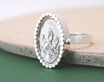 Phoenix und Feuer Spinnen Silber Ring. Resilienz und Erneuerung Schmuck