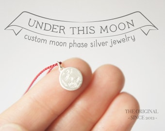 UNDER THIS MOON / Custom moon phase necklace in Silver and Silk, custom gift for astronomy lovers, celestial jewelry