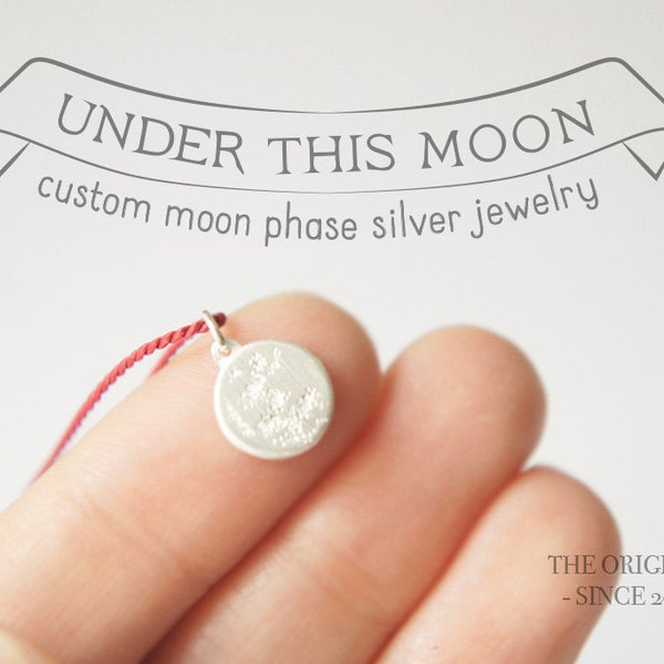 UNDER this MOON / Mondphasen Halskette aus Silber und Seide, Geschenk für Liebhaber des Sternzeichens, Himmelsschmuck