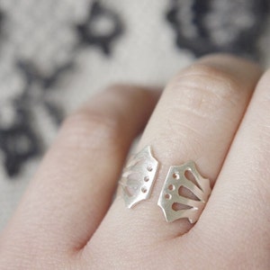 LINGERIE RING 003 Sterling Silver Hand Cut by Gemagenta White or Blackened, Corset, Lace Lingerie, Romantic image 1