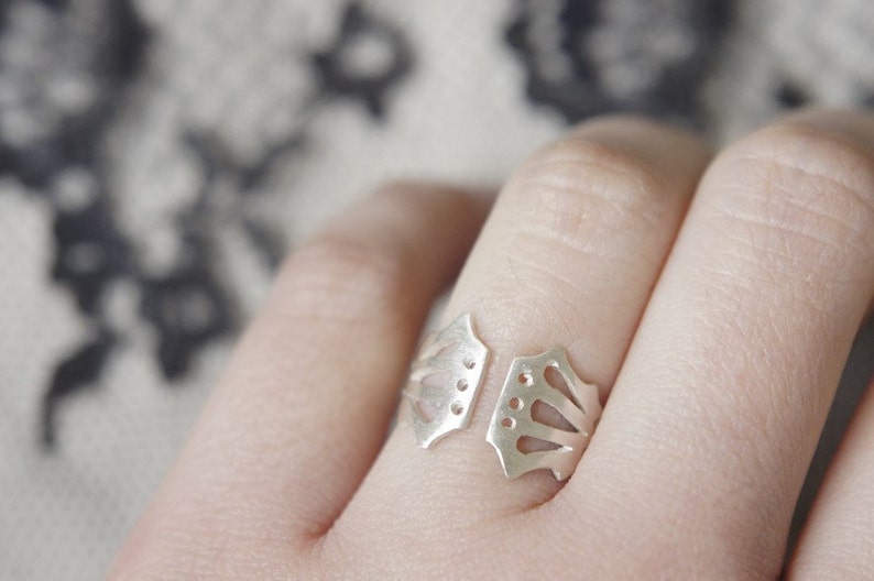 LINGERIE RING 003 Sterling Silver Hand Cut by Gemagenta White or Blackened, Corset, Lace Lingerie, Romantic image 1