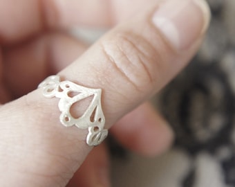 LINGERIE RING 002 - Sterling Silver - Hand Cut by Gemagenta - Delicate, Lace, Sexy, Wedding, Romantic, White or Black Silver