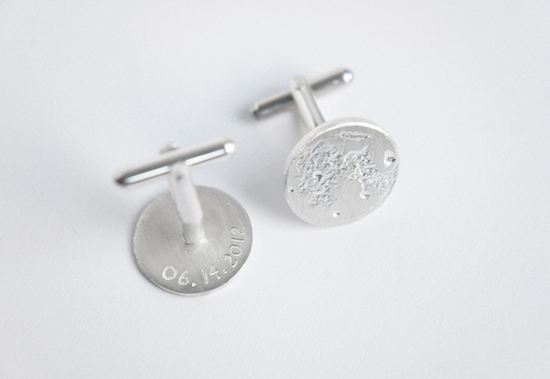 UNDER THIS MOON / Cufflinks Personalized moon phase cufflinks in silver, fathers day gift, anniversary gift, birth moon jewelry image 3