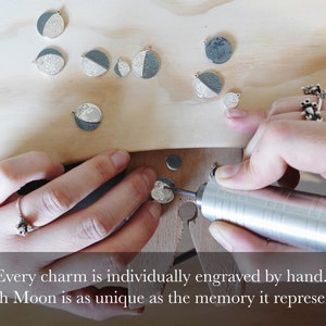 UNDER THIS MOON / Bracelet with the moon phase charm of your special night in silver and silk, custom engraved jewelry, personalized gift image 3
