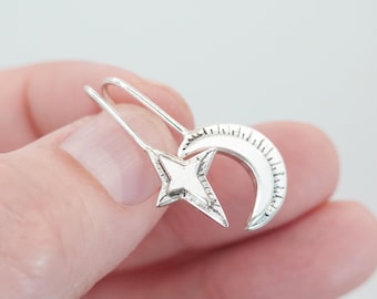 Sterling Silber Mismatched Mond und Stern Ohrringe