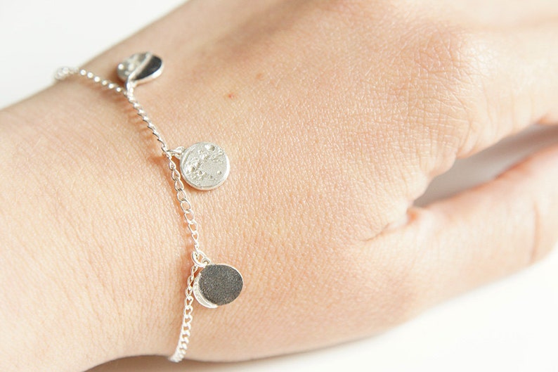 UNDER THIS MOON / Custom moon phase silver bracelet, birthday moon bracelet, first kiss moon, special moments, memento image 7