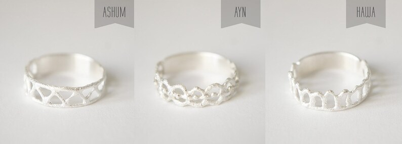 Ashum Ayn Hawa Silver Stackable Rings Moroccan Sugar Collection Handmade, sugar, delicate, geometric, white, organic image 5